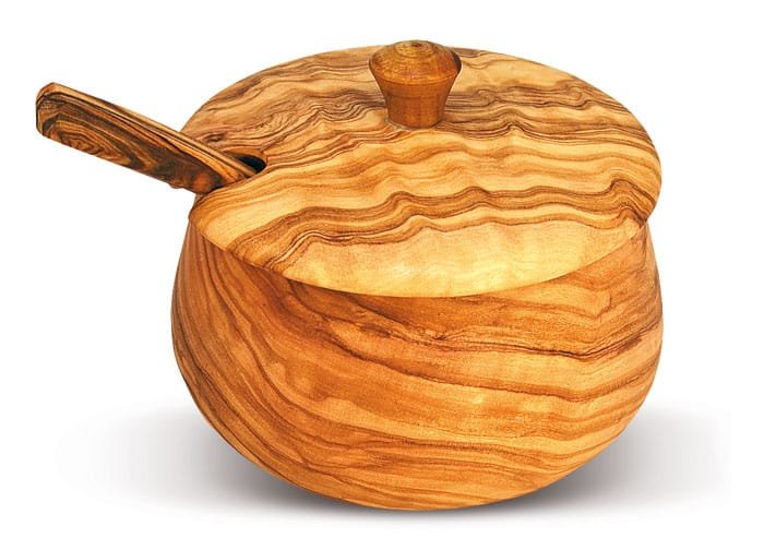Olive wood sugar pot