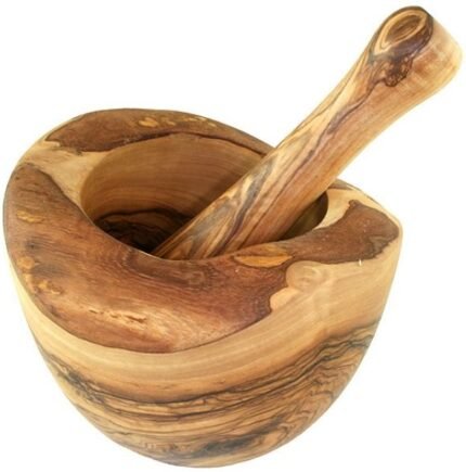 Olive wood round mortar