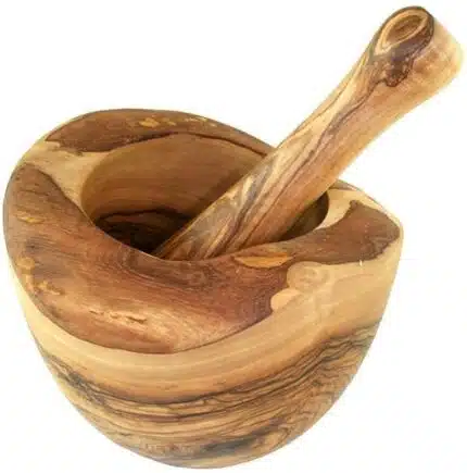 Olive wood round mortar